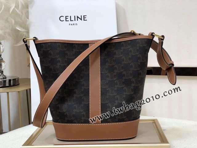 Celine專櫃2023新款TRIOMPHE標誌印花nano小號水桶包 191132 賽琳經典凱旋門肩背水桶包 sldj2388